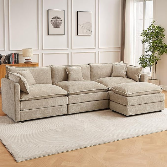 Modular Sectional Sofa, 112.2 Inch L Shaped Couch Set with Armrests, 3-Seater Comfy Cloud Couches for Living Room Apartment, Coffee