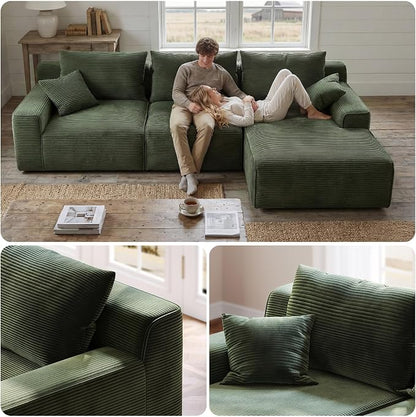 Homkdom 98" Boneless Couches for Living Room, L-Shape Modular Sectional Sofa with Deep Seat Oversized Right Facing Chaise, Cloud Couch for Apartment, Small Space (Green)