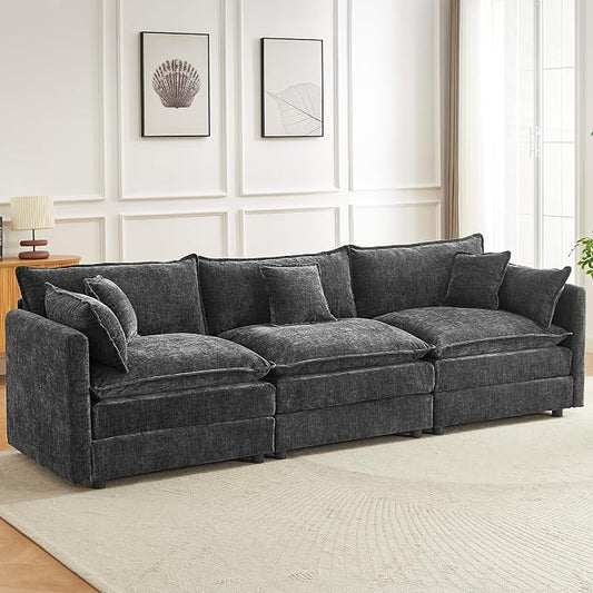 Modular Sectional Sofa, 112.2 Inch Rectangle Shaped Couch Set with Armrests, 3-Seater Comfy Cloud Couches for Living Room Apartment, Grey