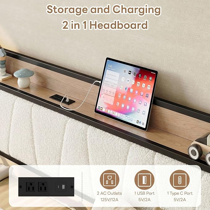 LIKIMIO Daybed with Storage Drawers, Twin Day Bed Frame with Boucle Upholstered Headboard and Charging Station, Sofa Day Bed with Strong Supports for Living Room, Bedroom and Guest Room, Cream