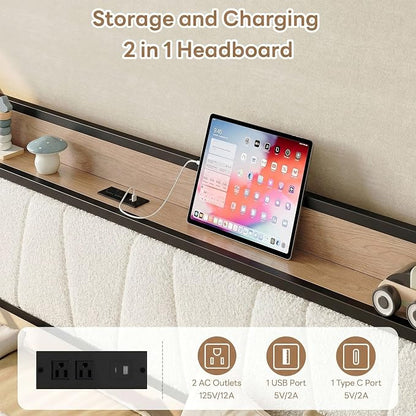 LIKIMIO Daybed with Storage Drawers, Twin Day Bed Frame with Boucle Upholstered Headboard and Charging Station, Sofa Day Bed with Strong Supports for Living Room, Bedroom and Guest Room, Cream