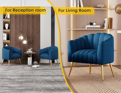 Dewhut Oversized Pumpkin Couch Accent Chair, Modern Comfy Velvet Upholstered Barrel Chairs, Luxury Single Sofa Armchair for Living Room, Waiting Room, Office and Vanity, (Navy)