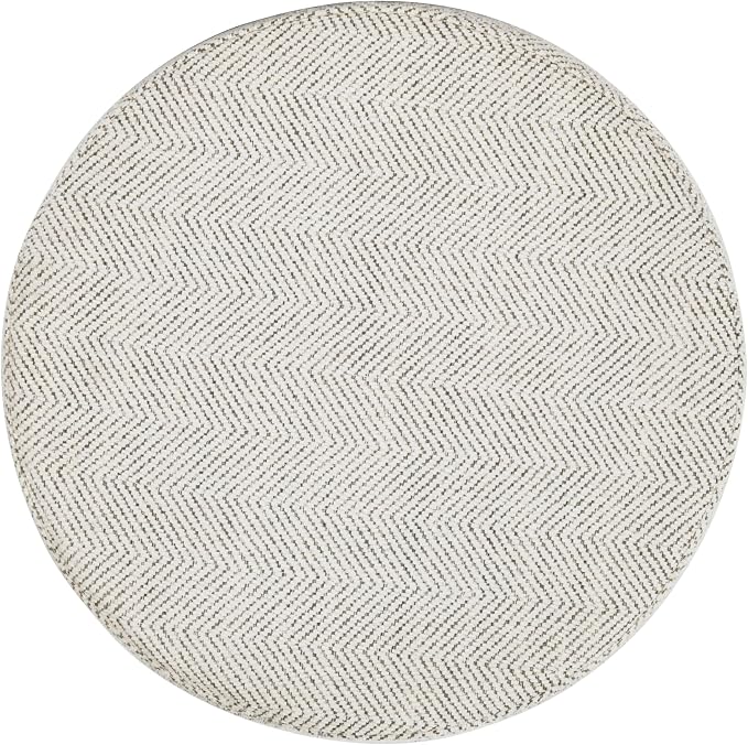 HomePop 19" Round Storage Ottoman - Cream Chevron Woven