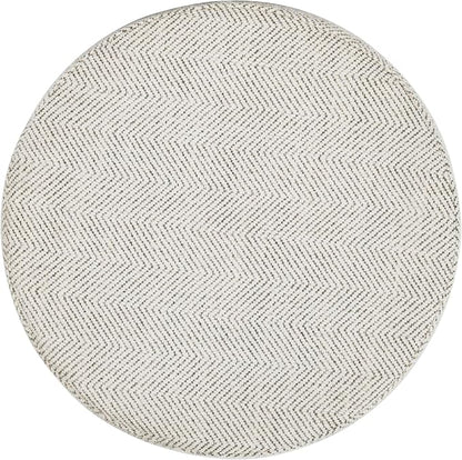 HomePop 19" Round Storage Ottoman - Cream Chevron Woven