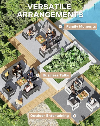 Aluminum Outdoor Sofa Bistro Set, Oversized Patio Conversation Sets Widened Armrest & Ultra-Thick Cushions, Deep Seating Patio Furniture Set for Backyard, Porch, Gray