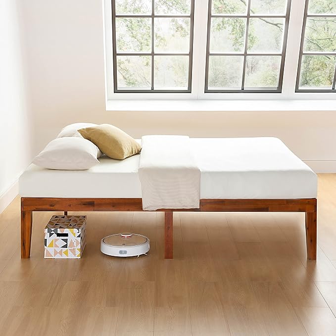 Mellow Naturalista Classic 16 Inch Solid Wood Platform Bed with Wooden Slats, Cherry, King