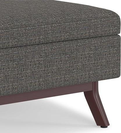 SIMPLIHOME Owen Coffee Table Storage Ottoman - 34" Wide x 19" High Upholstered Tweed Look Fabric Rectangular Lift-Top Ottoman in Ebony, Mid-Century Modern Bench for Living Room with Tapered Legs