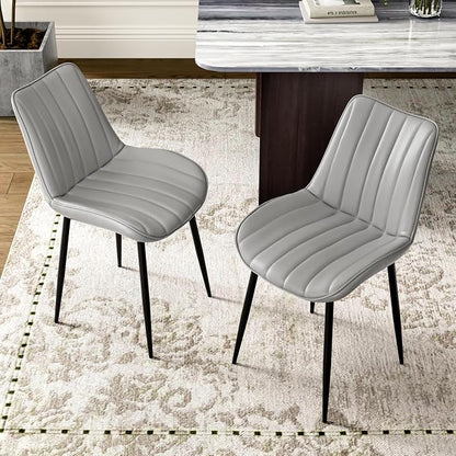 VECELO Dining Chairs Set of 2, Vegan Leather Fabric & Metal Frame, Mordern Style for Kitchen, Living Room,Offcie, Light Grey
