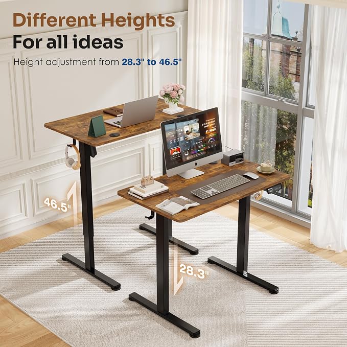 Monomi Small Electric Standing Desk, 35" x 24" Whole Piece Height Adjustable with Memory Controller, Sit to Stand Desk Workstation for Home Office,Rustic Brown