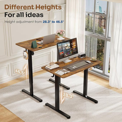 Monomi Small Electric Standing Desk, 35" x 20" Whole Piece Height Adjustable with Memory Controller, Sit to Stand Desk Workstation for Home Office, Rustic Brown
