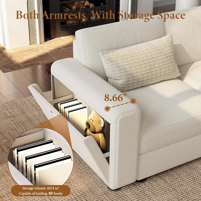 Vesgantti Oversized Modular Sectional Sofa, 6-Seater Chenille L Shaped Modular Sofa with Ottoman, 2 Cup Holders, USB Port, Storage Box, Sectional Couches for Living Room, Meeting Room, Beige