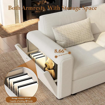 Vesgantti Oversized Modular Sectional Sofa, 5-Seater Chenille L Shaped Modular Couch, Corner Sofa with Storage Armrests, Large Comfy Sectional Couches for Living Room, Apartment, Beige