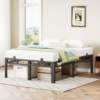 ROIL 18 Inch Cal King Bed Frame, Double Layer Metal Bed Frame with Round Corner Legs, 4000LBS Bed Frame & Box Spring 2 in 1 Platform with Headboard Holes Mattress Baffles, Noise-Free Easy Assembly
