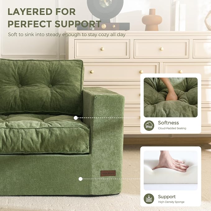 MAXYOYO 3-Seater Boneless Sofa Couch, Tufted Sofa Lounge for Living Room, Comfy Bean Bag Chair High-Density Foam Couch with Pillows, No Assembly Required