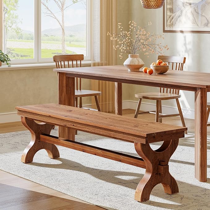 Solid Wood Entryway Bench, 55-Inch Farmhouse Indoor Bench, Narrow Hallway Seat for Living Room, Bedroom (2, Brown)