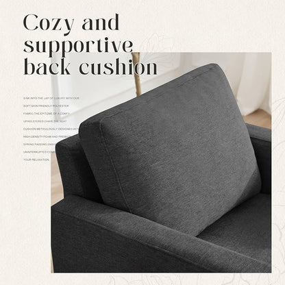 Weture Mid-Century Accent Chair,Modern Linen Fabric Armchair for Living Room,Comfy Upholstered Reading Accent Chairs for Bedroom,Single Sofa Chair with Wood Legs (Dark Grey, 2 Pack)
