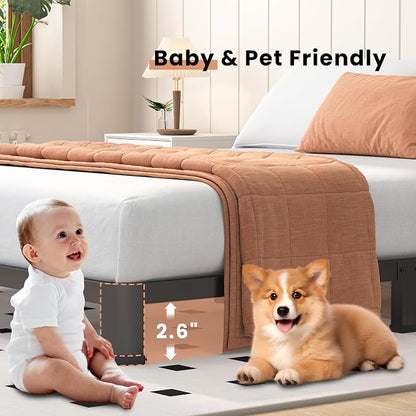 VIPSHOW 4 Inch Twin Heavy Duty 3500 lbs Bed Frame with Round-Corner Legs & Anti-Squeak Design – Quick Assembly Metal Platform, No Box Spring Needed