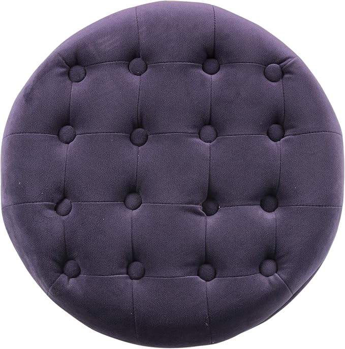 HomePop 19" Velvet Button Tufted Round Storage Ottoman - Deep Purple