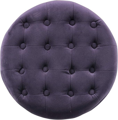 HomePop 19" Velvet Button Tufted Round Storage Ottoman - Deep Purple