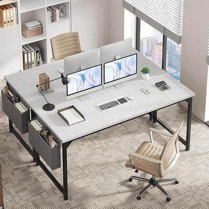 OLIXIS Computer Desk, 63 Inch Home Office Desks for Small Spaces, Writing Craft Study Gaming Table for Bedroom, Modern Computer Workstation with Storage Bag, White