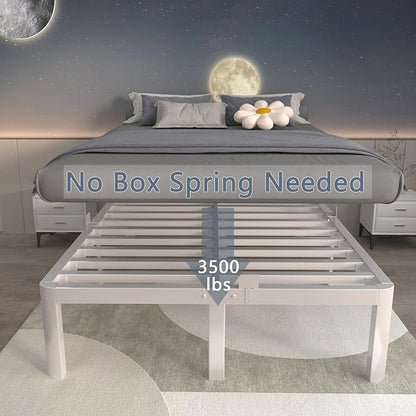 ITIMIDI 14 Inch King Size White Bed Frame with Round Corner Legs, Metal King Bed Frame Platform, Storage Space, No Box Spring Needed, Heavy Duty Steel Support 3500 LBS, Noiseless, Easy Assembly