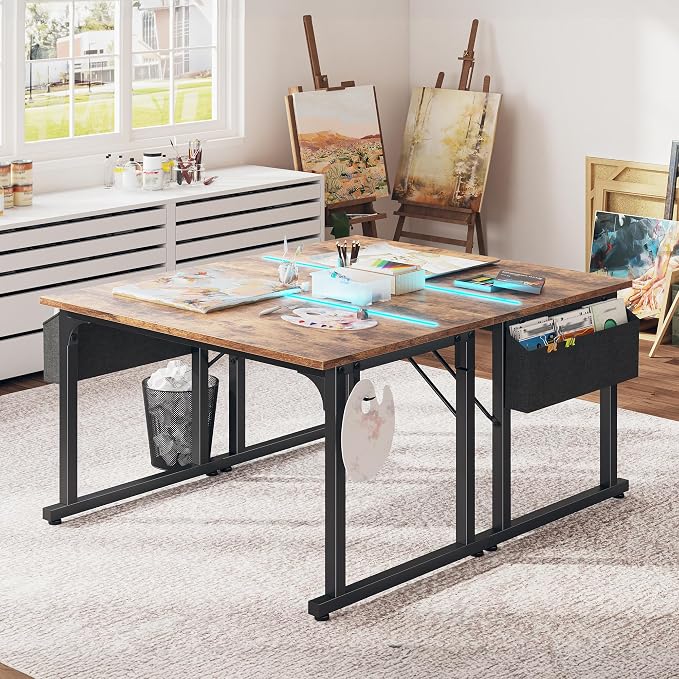 DurayLoly 40" Computer Desk with Waterproof LED Lights,Bedroom Study Desk for Teens,Dorm Room Essentials,Headphone Hook&Storage Bag for Small Spaces,Sturdy Metal Frame,Rustic Brown