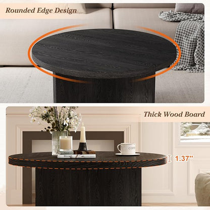 Luoxiao Round Coffee Table, 31.5" Modern Black Living Room Center Tables | Triangle Base with Anti Slip Feet for Stability, Circle Accent Table for Apartments, Small Homes, Space-saving, Easy Assembly