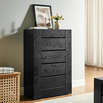 OKD 5 Drawer Dresser for Bedroom, 48" Tall Dresser Chest of Drawers with Thick Wood Design, Handleless, Modern Bedroom Dresser, Storage Organizer for Living Room/Entryway, Black Oak