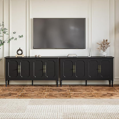 RoyalCraft 118" Buffet Cabinet with Storage, Vintage Sideboard with Adjustable Shelves, Mid Century Modern Painted Credenza Coffee Bar for Kitchen, Dining Room, Entryway, Living Room, Satin Black