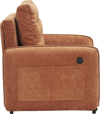ERYE Modern Foldable Chair Sofa Convertible Pull Out Sleeper Sofabed,Single Seat Tufted Upholstered Sofa Convertible Chaise Lounge Bed with USB-Ports and Side Pockets