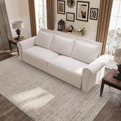 93.7" King Size Sleeper Sofa Bed, Pull Out Sofa Bed, Velvet Upholstery, 3 in 1 Convertible Sleeper Couch, Chaise Lounge, Retro Recliner for Living Room, Office, Apartment, Beige