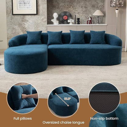 105" Boneless L Shaped Sectional Couch, Curved Cloud Deep Seat Sofa with Chaise Lounge, Oversized 4 Seater Couches for Living Room, No Assembly, Chenille Blue