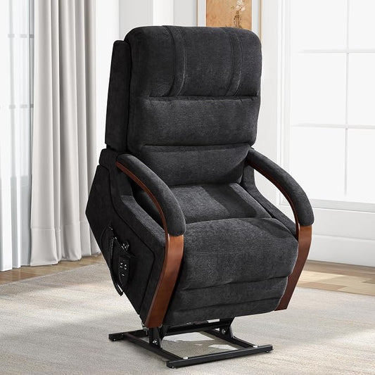 Trustyue Power Lift Recliner Chair, 180° Lay Flat Recliner, Lift Chair with Massage and Heat, Standing Assistance, Living Room Chair for Elderly People Chenille, Black