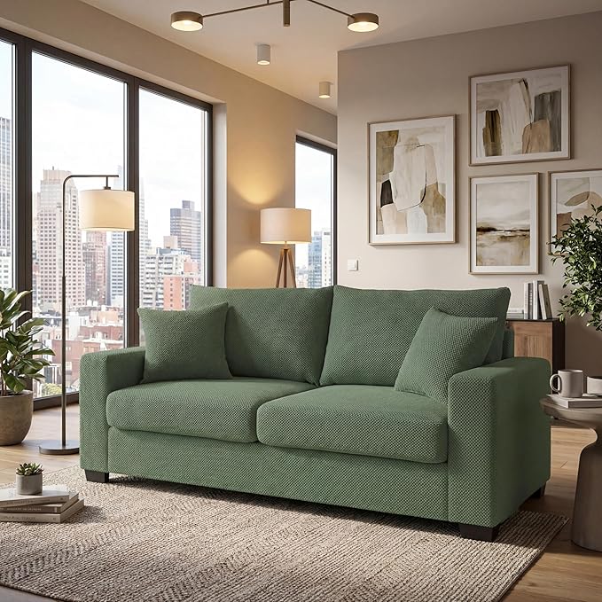 Ball & Cast 69" Loveseat Sofa, Modern Love Seat Couches for Living Room,Upholstered 2 Seater Small Couch with Throw Pillows for Bedroom,Apartment,Office,Easy Assembly,Dark Green