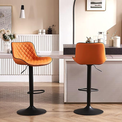 YOUTASTE Orange Black Bar Stools Set of 2, Adjustable Counter Height Swivel Barstools with Faux Leather & Metal Legs, 300 lbs Capacity, Mid-Century Modern Style for Kitchen Island, Home & Restaurant
