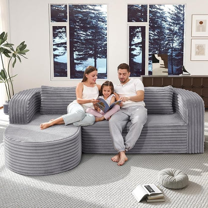 Hobestluk Modular Sectional Sofa Couches L-Shape Couch 3 Seat Modular Sofa Memory Foam Sectional Couches for Living Room, Cloud Couch (Round Lightgrey, 96", Left Hand Facing)