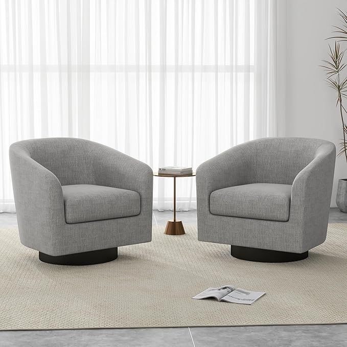 Swivel Barrel Accent Chair Armchair, Round Club Arm Chair in Fabric for Lving Room, Modern Upholstered Small Bedroom Single Sofa Side Seat, Set of 4, Light Gray