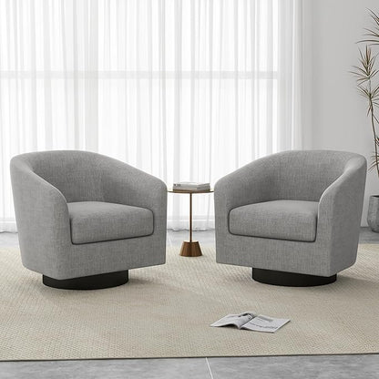Swivel Barrel Accent Chair Armchair, Round Club Arm Chair in Fabric for Lving Room, Modern Upholstered Small Bedroom Single Sofa Side Seat, Set of 4, Light Gray