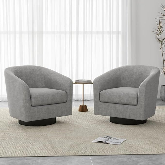 Swivel Accent Chairs Set of 2, Fabric Barrel Club Chair Upholstered Armchair Modern Round Arm Chair for Living Room, Comfy Single Sofa Seating Bedroom Side Reading Seat - Light Gray