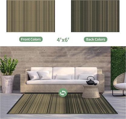 GENIMO Outdoor Rug for Patio Clearance, 4'x6' Reversible Plastic Straw Rugs, Lightweight Waterproof RV Camping Mat for Camper, Balcony, Deck, Backyard, Picnic, BlackBrown