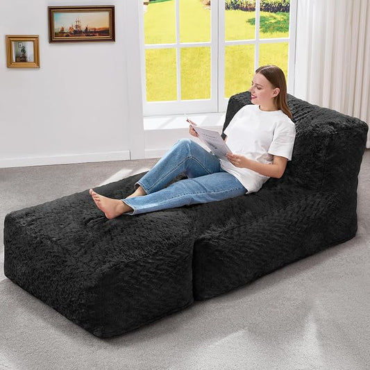 Hobestluk Giant Memory Foam Bean Bag Chairs Sofa for Adults (Black,Large) | Soft Fabric,Ergonomic Back Support,Lightweight,Easy Clean,No Assembly,Wear-resisting,For Livingroom Guest room