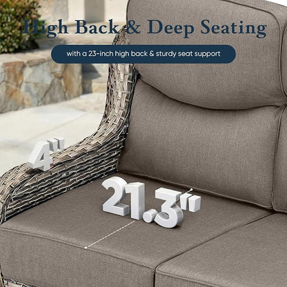 Belord Luxury 6" Thick Cushioned PE Wicker 3-Seater Outdoor Couch, All-Weather Comfortable Modern Patio Sofa, High Back Deep Seat Woven Outdoor Furniture for Porch Balcony, Lawn, Deck - GreyGrey
