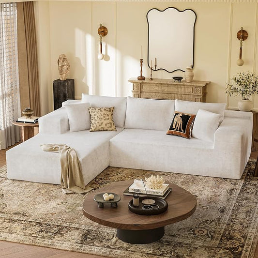 YESHOMY Boneless Couches for Living Room, 108" Sectional Modular Sectional Sofa with Deep Seat, Cloud Comfy Couch with L-Shape Chaise, Easy Assembly (Chenille, Pearl Cream)