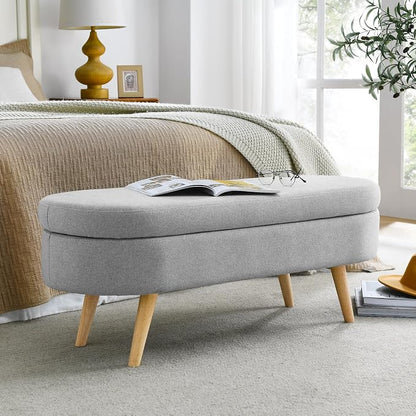 43.5" Ottoman with Storage, Storage Ottoman Bench with Safety Hinge, Linen End of Bed Bench, Upholstered Entryway Bench for Bedroom, Living Room & Window, Holds up to 330 lb, Grey
