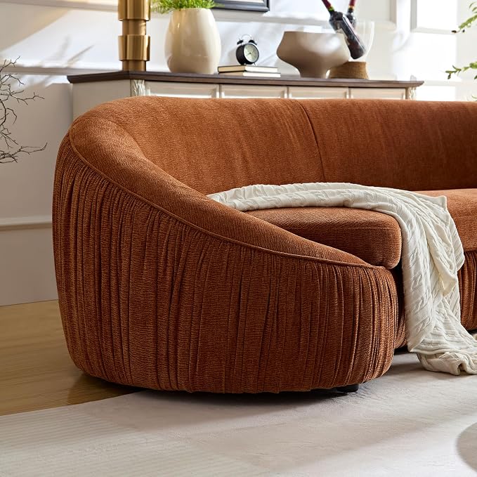 KEIKI 92" Oversized Curved Shaped Upholstered Modular Sectional Sofa, Modern 4-Seater Couch with Seat Cushions and Ergonomic Backrest, No Assembly Required, for Apartment, Living Room, Orange