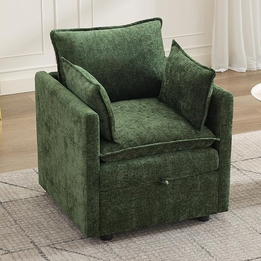 30" Cloud Modular Single Sofa Chair with Storage, Modern Upholstered Accent Chair Deep Seat, Chenille Reading Lounge Armchair for Living Room, Bedroom, Small Space, Green