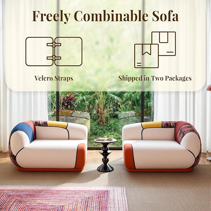 YINIX 102" Oversized Modern Curved Sofa, Minimalist 4-Seat Chenille Couch for Living Room Apartment, Boneless Sectional Floor Lounge Couches with Bohemian Style Pillows, No Assembly