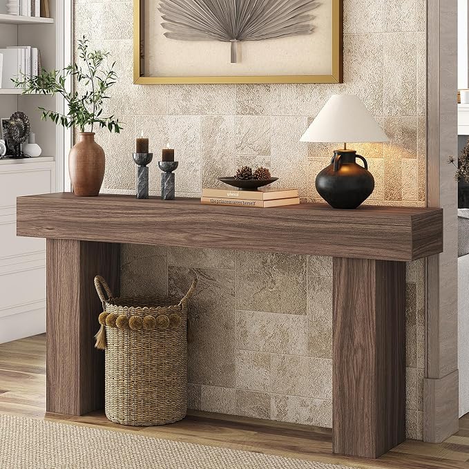 knoworld 63 Inch Long Console Table for Entryway, Farmhouse Wood Rectangular Sofa Table Behind Couch Table, Narrow Entryway Table for Living Room, Entrance, Hallway, Foyer, Easy Assembly (Brown)