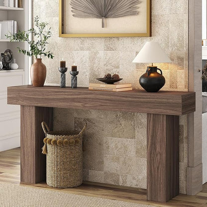 knoworld 63 Inch Long Console Table for Entryway, Farmhouse Wood Rectangular Sofa Table Behind Couch Table, Narrow Entryway Table for Living Room, Entrance, Hallway, Foyer, Easy Assembly (Brown)