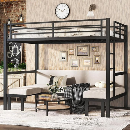 Bellemave Twin XL Futon bunk Bed, Lower bunk can be Pulled Out in Three Sections, Loft Bed with Sofa for Teens, Adults, Bedroom, Black(Excluding Cushions and mattresses)